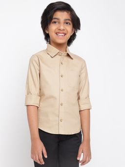 Tales & Stories - Boys Beige Cotton Solid Full Sleeves Regular Fit Shirt