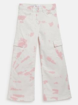 Tales & Stories - Girls Pink Lycra Flared Cargo Fit Tie & Dye Cargo Pants