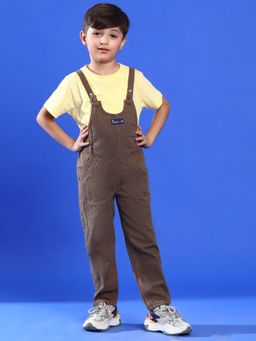 Tales & Stories - Boys Brown Regular Fit Cotton Solid Dungaree