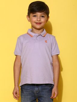 Tales & Stories - Boys Purple Half Sleeves Cotton Solid Polo T-Shirt