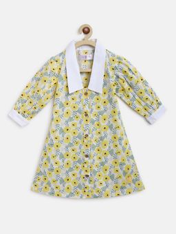 Tales & Stories - Girls Yellow Cotton Regular Fit Print Dress
