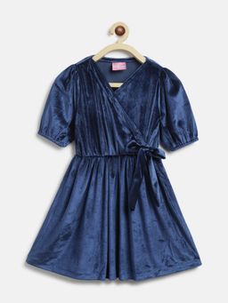 Tales & Stories - Girls Navy Blue Polyester Elbow Sleeve Flared Fit Solid Dress