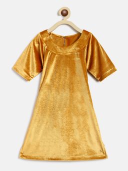 Tales & Stories - Girls Golden Polyester Half Sleeve Bodycon Fit Solid Dress