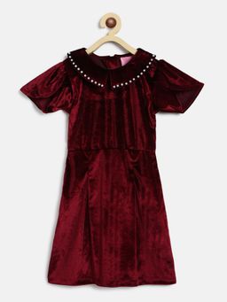 Tales & Stories - Girls Maroon Polyester Half Sleeve Bodycon Fit Solid Dress