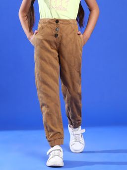 Tales & Stories - Girls Brown Cotton Blend Regular Fit Quilted Joggers