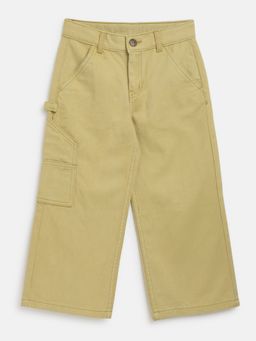 Tales & Stories - Girls Khaki Cotton Blend Wide Leg Fit Trousers