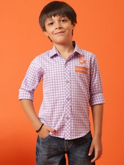 Tales & Stories - Boys Purple Lycra Regular Fit Checks Full Sleeves Shirt