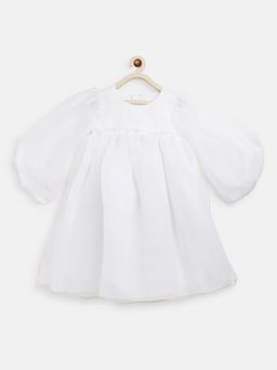 Tales & Stories - Girls White Polyester Regular Fit Solid Dress