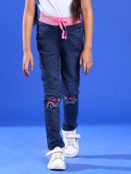 Tales & Stories - Girls Dark Blue Slim Fit Lycra Washed Jeans