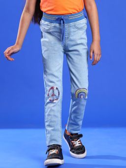 Tales & Stories - Girls Light Blue Slim Fit Lycra Washed Jeans