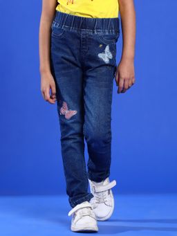 Tales & Stories - Girls Dark Blue Slim Fit Lycra Washed Jeans