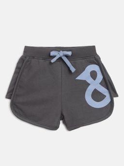 Tales & Stories - Girls Grey Cotton Poly Regular Fit Print Shorts