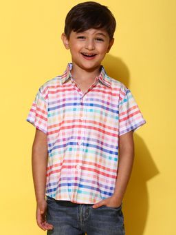 Tales & Stories - Boys Multi Color Half Sleeves Viscos Checked Regular Fit Shirt