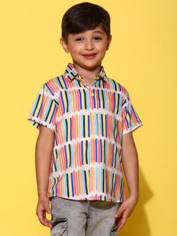 Tales & Stories - Boys Half Sleeves Viscos Stripes Regular Fit Shirt