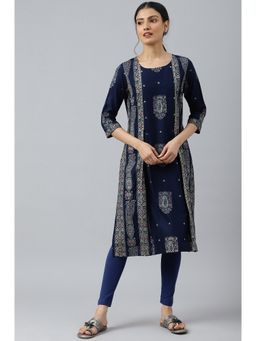 W - Navy Blue Mock Layered Beadwork Dress