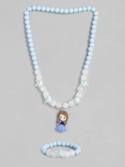 EL REGALO - Kids Girls Jewellery Necklace and Bracelet Combo Blue (Set of 2)