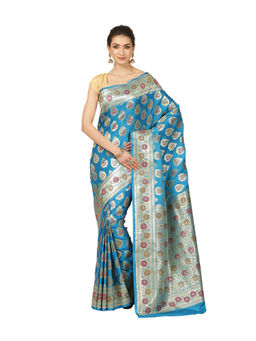 Banarasi Silk Works - Women Blue Katan Paithani Saree with Unstitched Blouse