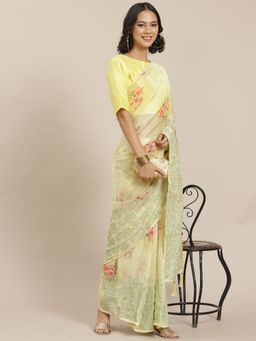 Odette - Yellow Designer Silk Blend Embroidered Saree with Unstitched Blouse