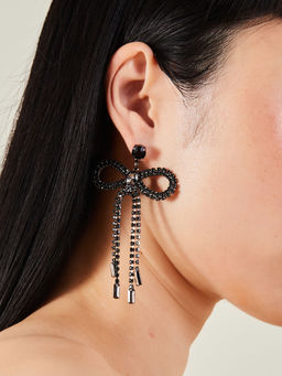 Accessorize London - Women Black Diamante Long Bow Drop Earrings