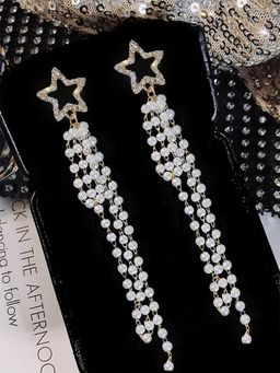 Yellow Chimes - Pearl Studded Drop Earrings