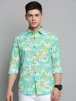 SHOWOFFFF - Mens Spread Collar Green Printed Shirt