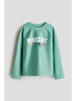 H&M - Boys Green Upf 50 Printed Swim Top