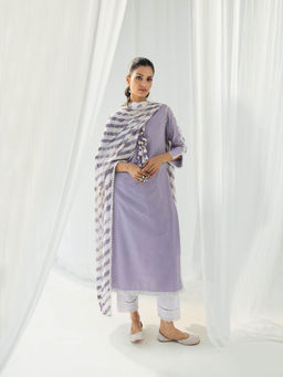 Roze - Eden Purple Kurta and Pant with Dupatta (Set of 3)