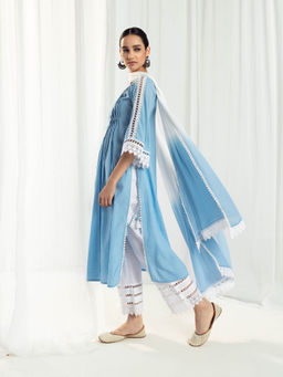 Roze - Iris Blue Kurta and Pant with Dupatta (Set of 3)