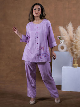 Phulkari Forever - Purple Pure Silk Hand Embroidered Co-Ord (Set of 2)