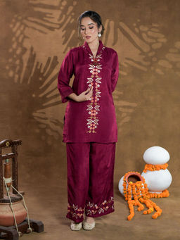 Phulkari Forever - Maroon Pure Silk Hand Embroidered Co-Ord (Set of 2)