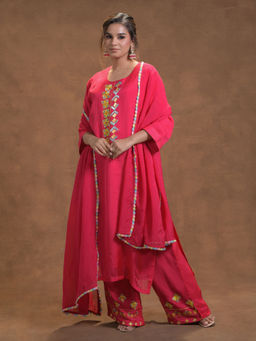 Phulkari Forever - Pink Pure Organza Hand Embroidered Kurti and Pant (Set of 2)