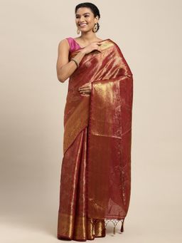 Mimosa - Women's Kanjivaram Art Silk Maroon Saree with Unstitched Blouse