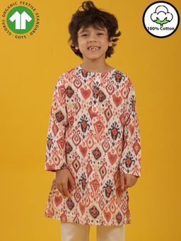 ANTHRILO - Multicolor Floral Print Pure Cotton Kurta - Beige