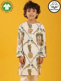 ANTHRILO - Pineapple Print Pure Cotton Kurta - White