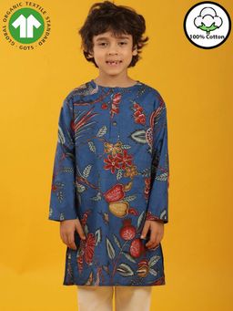 ANTHRILO - Festive Blue Print Pure Cotton Kurta - Blue