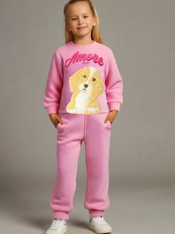 CHERRY CRUMBLE BY NITT HYMAN - Pink Solid with Embroidery Girls Winter Nightsuit