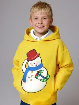 CHERRY CRUMBLE BY NITT HYMAN - Yellow Solid Hood with Embroidery Unisex Winter Hoodie