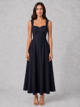 Cider - Sweetheart Neck Solid Criss Cross Ruffle Midi Dress