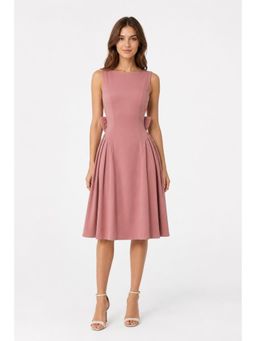 Cider - Velvet Boat Neck Bowknot Backless Midi Dress