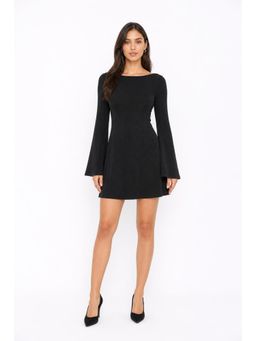 Cider - Boat Neck Solid Backless Mini Dress