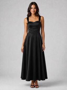 Cider - Square Neck Solid Criss Cross Ruffle Midi Dress