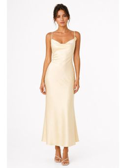 Cider - Satin Cowl Neck 3D Floral Ruched Mermaid Maxi Dress