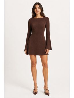 Cider - Boat Neck Solid Backless Mini Dress
