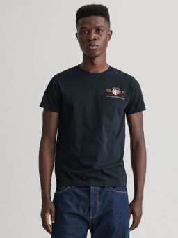 GANT - Men Black Logo Printed Regular Fit Crew T-shirt
