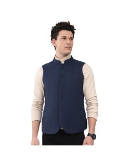 Monte Carlo - Men Mandarin Neck Sleeveless Blue Jacket