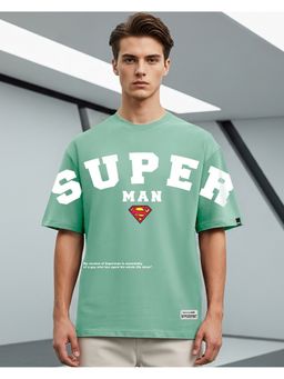 Bewakoof - Official Dc Men Green Typography Oversized T-Shirt