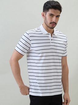 ColorPlus - Comfort Fit Striped White Polo T-Shirt