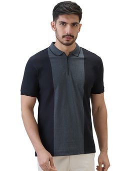 ColorPlus - Regular Fit Color Block Black Polo T-Shirt