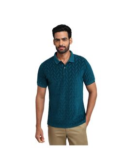 ColorPlus - Regular Fit Geometric Dark Blue Polo T-Shirt