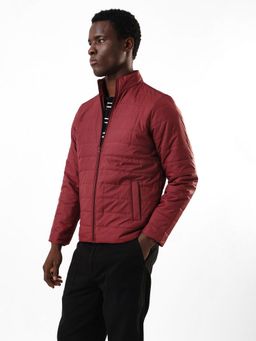 Dennis Lingo - Men Maroon Solid Full Sleeves Puffer Jacket